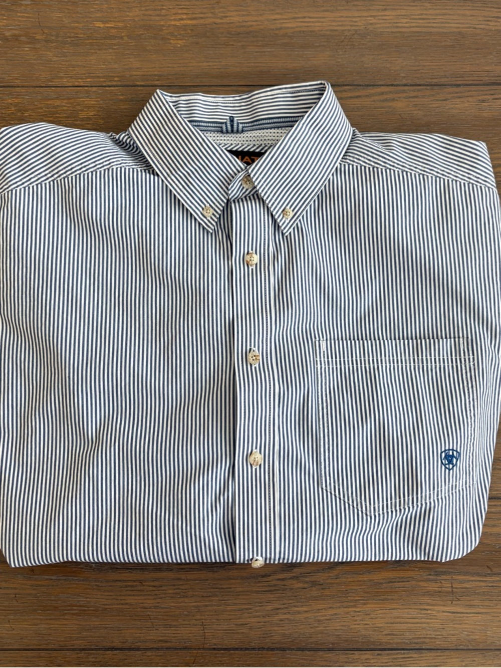 Ariat Pro Series Men’s Navy & White Pinstripe Button-Down‎ Shirt Size XL